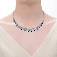 Lab Created Rozzato Radiant Elegance White Gold Plated with Sapphire Blue Cubic Zirconia Drop Tennis Necklace