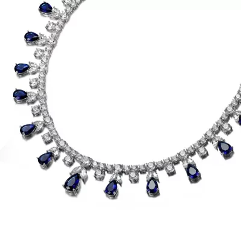 Lab Created Rozzato White Gold Plated with Sapphire Blue Cubic Zirconia Station Necklace