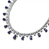 Lab Created Rozzato White Gold Plated with Sapphire Blue Cubic Zirconia Station Necklace