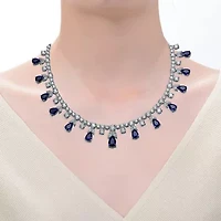 Lab Created Rozzato White Gold Plated with Sapphire Blue Cubic Zirconia Station Necklace