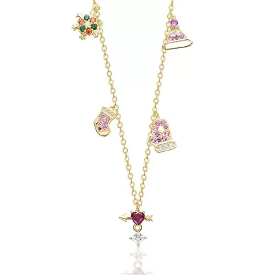 Lab Created 14K Gold Plated with Multi Colored Cubic Zirconia Christmas Charm Necklace