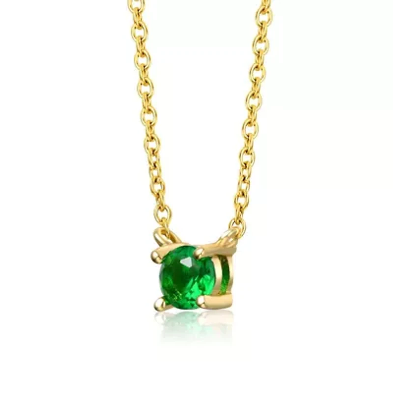 Lab Created 14K Gold Plated with Emerald Green Cubic Zirconia Solitaire Necklace for Kids/Teens
