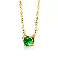 Lab Created 14K Gold Plated with Emerald Green Cubic Zirconia Solitaire Necklace for Kids/Teens
