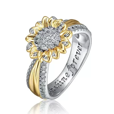Lab Created White Gold Plated and 14K Cubic Zirconia Nature Inspired Ring