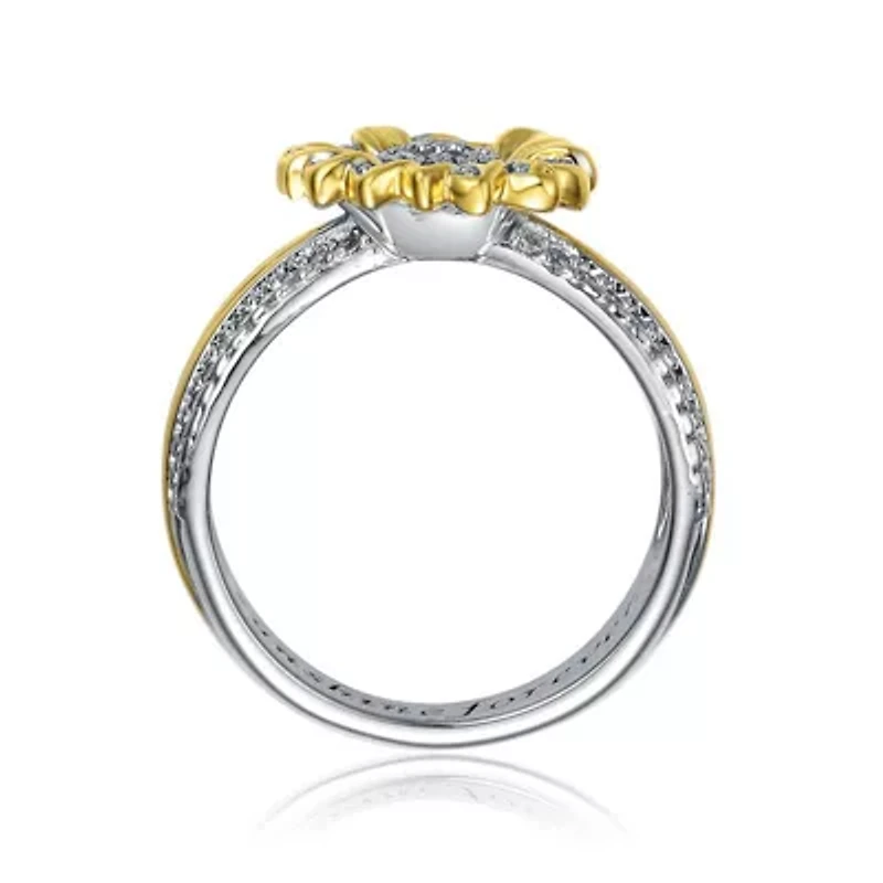 Lab Created White Gold Plated and 14K Cubic Zirconia Nature Inspired Ring