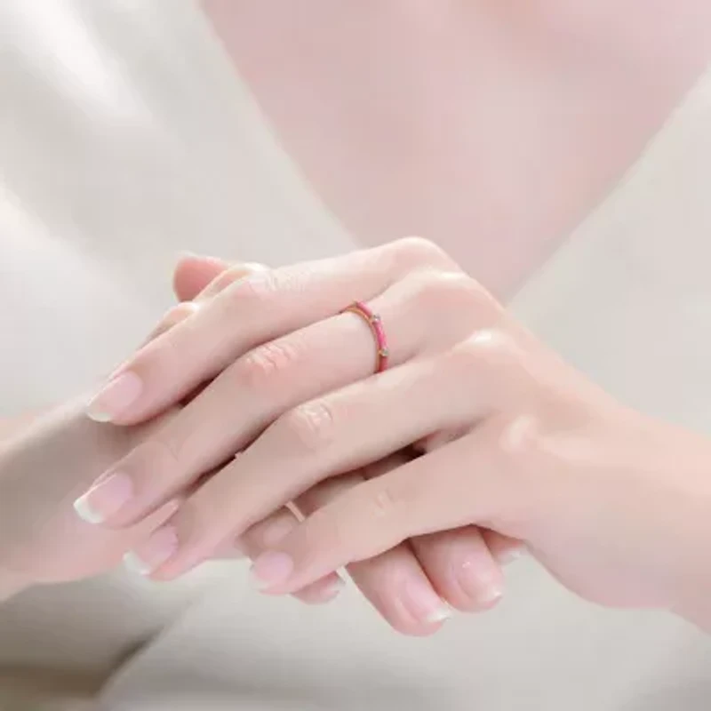 Lab Created Rozzato 14K Gold Plated with Cubic Zirconia Rose-Pink Bamboo Stacking Ring for Kids