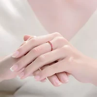 Lab Created Rozzato 14K Gold Plated with Cubic Zirconia Rose-Pink Bamboo Stacking Ring for Kids