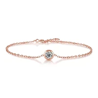 Sterling Silver 18K Rose Gold Plated with 0.50ct Lab Created Moissanite Solitaire Station Charm Adjustable Bracelet