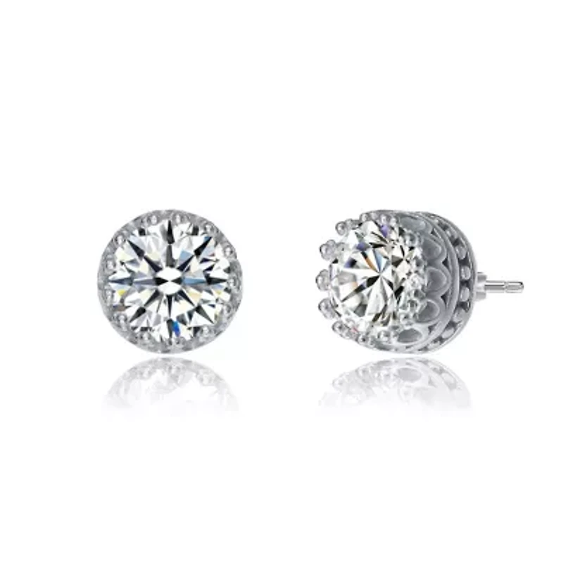 Sterling Silver White Gold Plated with 2.40ctw Lab Created Moissanite Solitaire Princess Queen Crown Stud Earrings