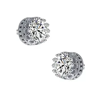 Sterling Silver White Gold Plated with 2.40ctw Lab Created Moissanite Solitaire Princess Queen Crown Stud Earrings