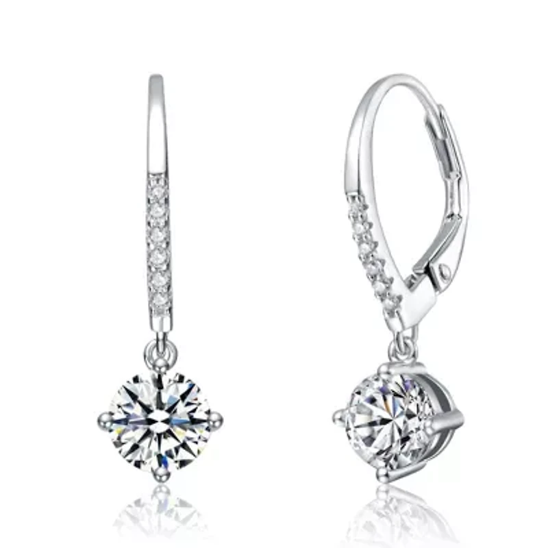 Sterling Silver White Gold Plated with 0.11ct Lab Created Moissanite Drop Earrings