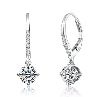 Sterling Silver White Gold Plated with 0.11ct Lab Created Moissanite Drop Earrings