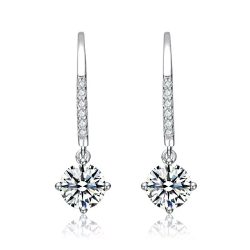 Sterling Silver White Gold Plated with 0.11ct Lab Created Moissanite Drop Earrings