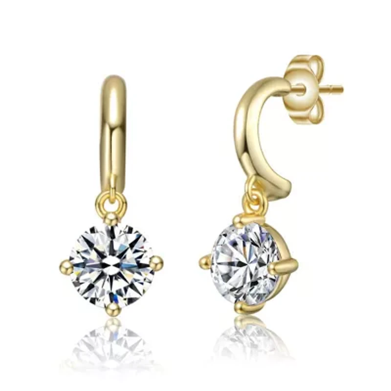 Sterling Silver 14K Gold Plated with Lab Created Moissanite Solitaire C-Hoop Dangle Earrings