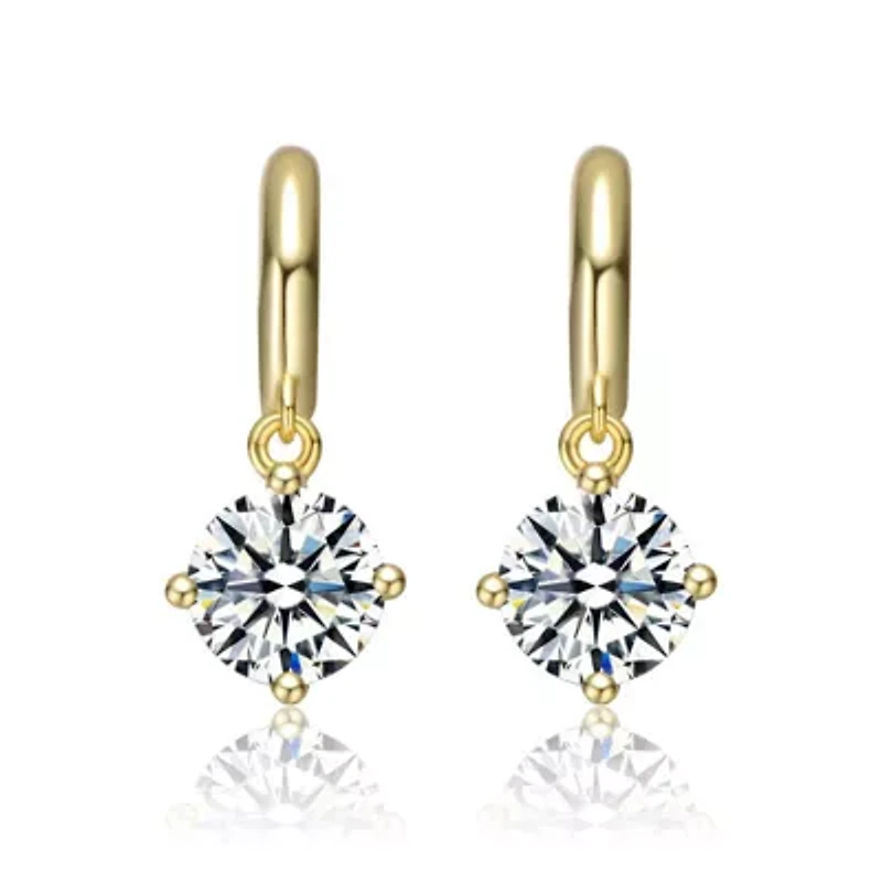 Sterling Silver 14K Gold Plated with Lab Created Moissanite Solitaire C-Hoop Dangle Earrings