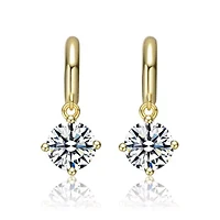 Sterling Silver 14K Gold Plated with Lab Created Moissanite Solitaire C-Hoop Dangle Earrings