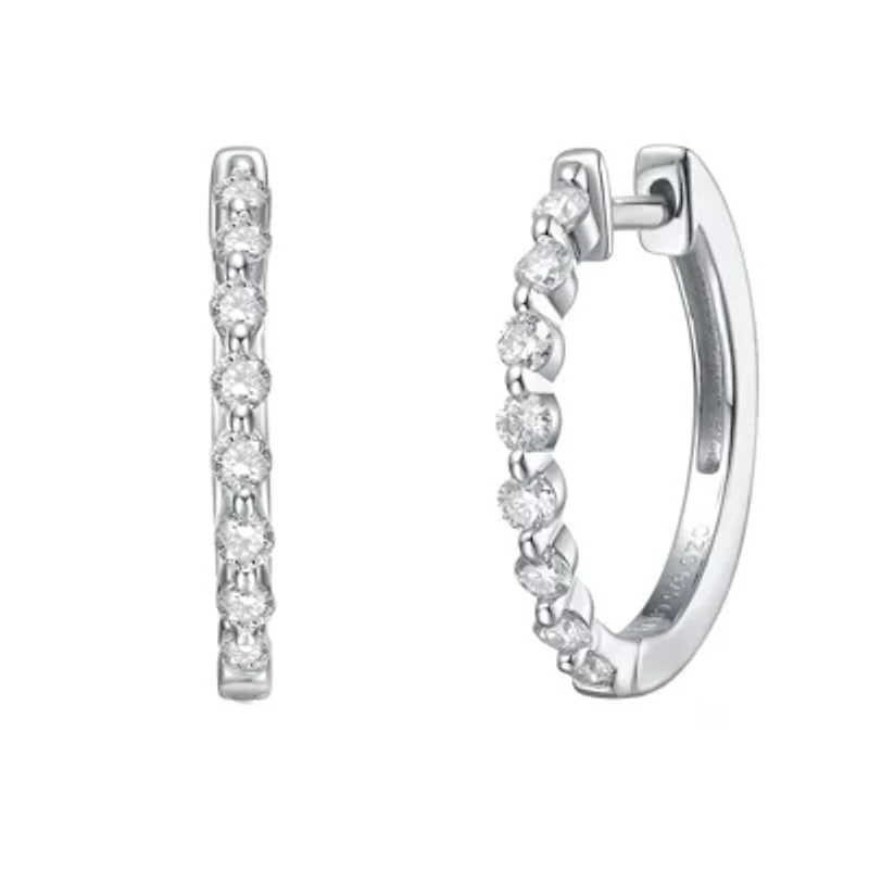 Sterling Silver White Gold Plated with 0.45ct Lab Created Moissanite Huggie Hoop Earrings