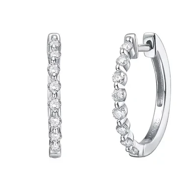 Sterling Silver White Gold Plated with 0.45ct Lab Created Moissanite Huggie Hoop Earrings