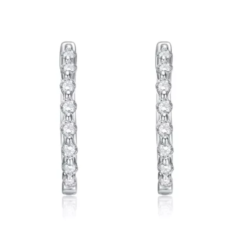 Sterling Silver White Gold Plated with 0.45ct Lab Created Moissanite Huggie Hoop Earrings
