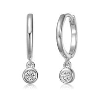 Sterling Silver White Gold Plated with Lab Created Moissanite Drop Solitaire Hoop Earrings