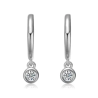 Sterling Silver White Gold Plated with Lab Created Moissanite Drop Solitaire Hoop Earrings