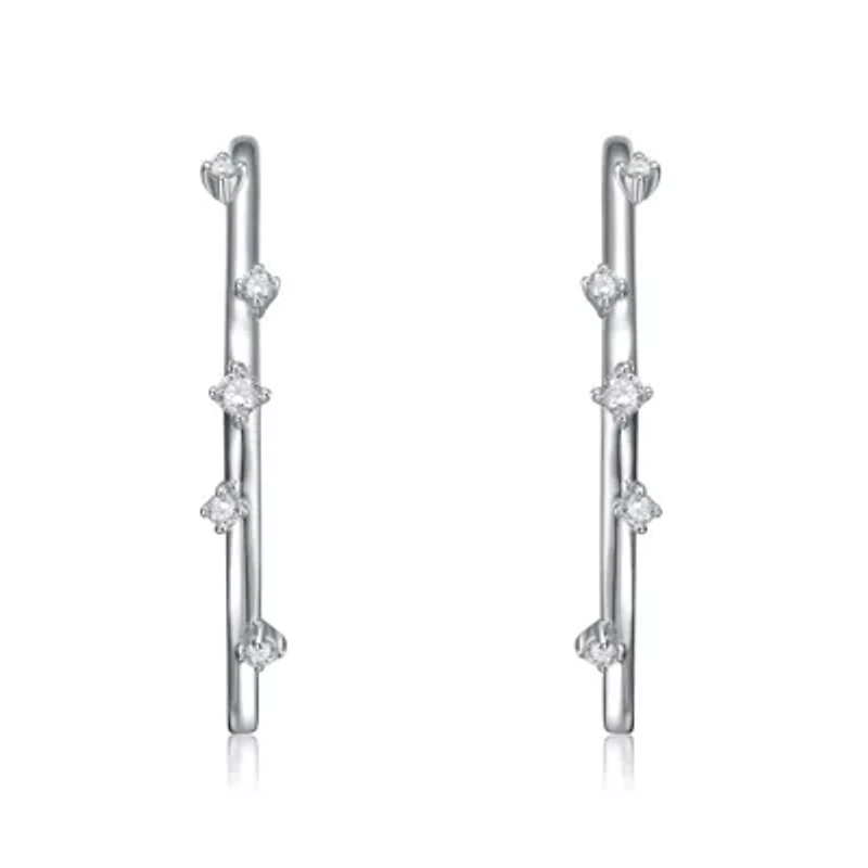 Sterling Silver White Gold Plated with 0.09ct Lab Created Moissanite Station C-Hoop Earrings