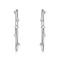 Sterling Silver White Gold Plated with 0.09ct Lab Created Moissanite Station C-Hoop Earrings