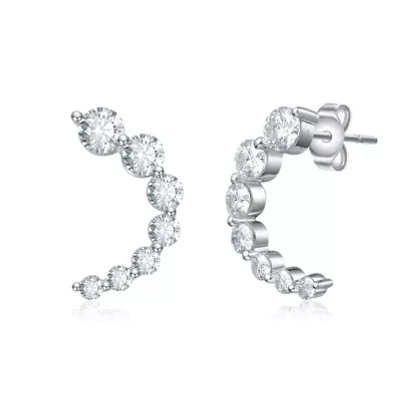 Sterling Silver White Gold Plated with 0.96ct Lab Created Moissanite Open Cuff Half-Hoop Earrings