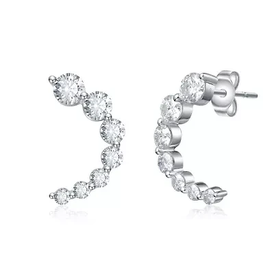 Sterling Silver White Gold Plated with 0.96ct Lab Created Moissanite Open Cuff Half-Hoop Earrings