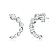 Sterling Silver White Gold Plated with 0.96ct Lab Created Moissanite Open Cuff Half-Hoop Earrings