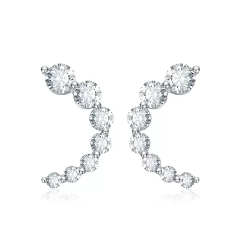 Sterling Silver White Gold Plated with 0.96ct Lab Created Moissanite Open Cuff Half-Hoop Earrings