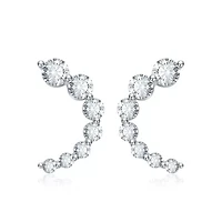 Sterling Silver White Gold Plated with 0.96ct Lab Created Moissanite Open Cuff Half-Hoop Earrings