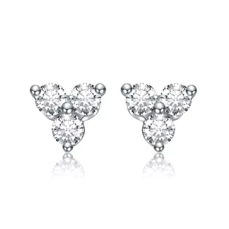 Sterling Silver White Gold Plated with 0.55ct Lab Created Moissanite Triple Cluster Stud Earrings
