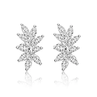 Sterling Silver White Gold Plated with Lab Created Moissanite Leaf Garden Cluster Stud Earrings