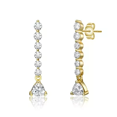 Sterling Silver 14K Gold Plated with 0.76ct Lab Created Moissanite Linear Dangle Journey Earrings