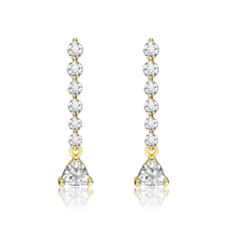 Sterling Silver 14K Gold Plated with 0.76ct Lab Created Moissanite Linear Dangle Journey Earrings