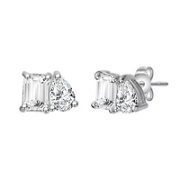 Sterling Silver White Gold Plated with Lab Created Moissanite Toi et Moi Stud Earrings