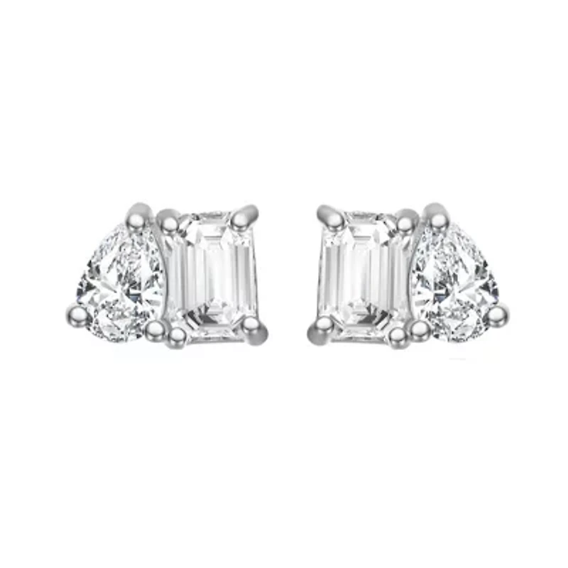 Sterling Silver White Gold Plated with Lab Created Moissanite Toi et Moi Stud Earrings