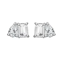 Sterling Silver White Gold Plated with Lab Created Moissanite Toi et Moi Stud Earrings