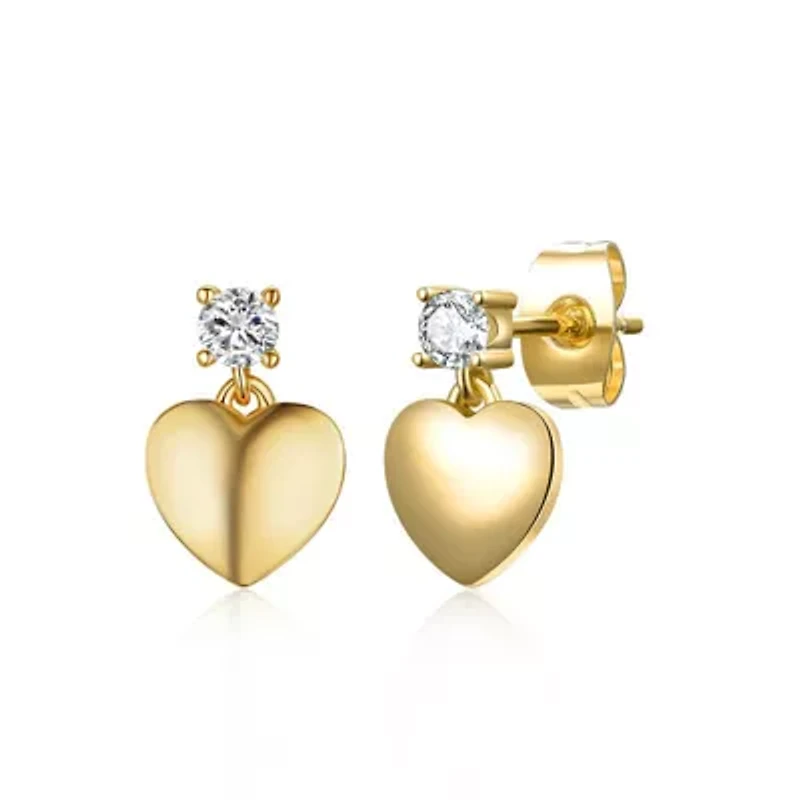 Sterling Silver 14K Gold Plated with 0.30ctw Lab Created Moissanite Heart Dangle Earrings