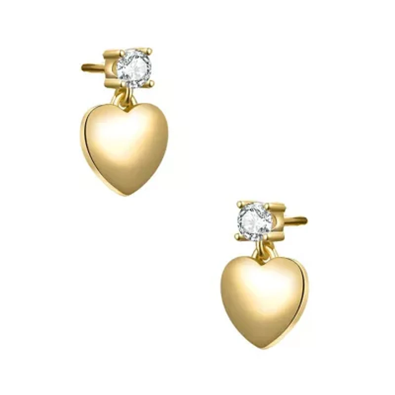 Sterling Silver 14K Gold Plated with 0.30ctw Lab Created Moissanite Heart Dangle Earrings