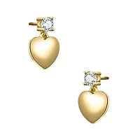 Sterling Silver 14K Gold Plated with 0.30ctw Lab Created Moissanite Heart Dangle Earrings