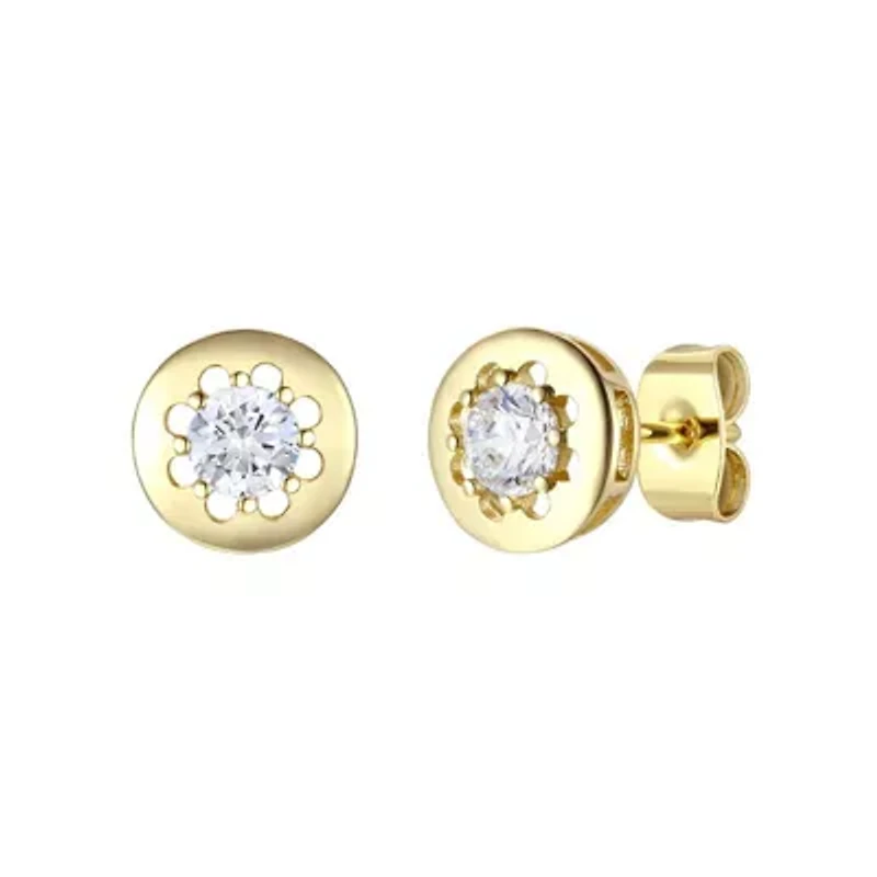 Sterling Silver 14K Gold Plated with 0.60ctw Lab Created Moissanite Solitaire Modern Bezel Stud Earrings