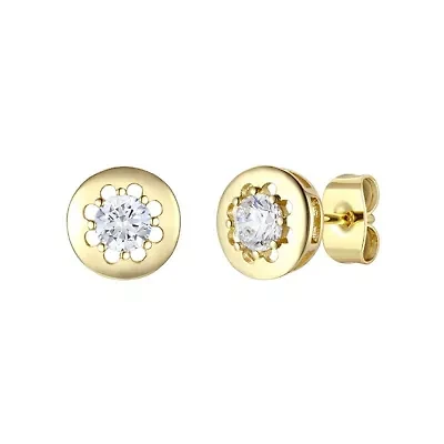 Sterling Silver 14K Gold Plated with 0.60ctw Lab Created Moissanite Solitaire Modern Bezel Stud Earrings