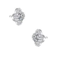 Sterling Silver White Gold Plated with 0.50ctw Lab Created Moissanite Four-Leaf Halo Cluster Stud Earrings