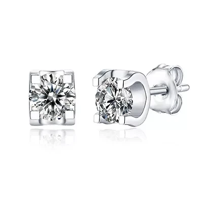 Sterling Silver White Gold Plated with 0.50ctw Lab Created Moissanite Solitaire Tulip Stud Earrings