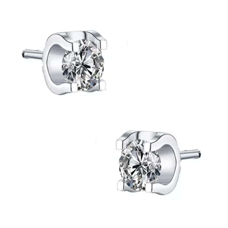 Sterling Silver White Gold Plated with 0.50ctw Lab Created Moissanite Solitaire Tulip Stud Earrings