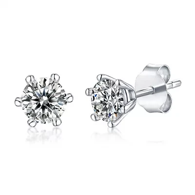Sterling Silver White Gold Plated with 0.50ctw Lab Created Moissanite Round Solitaire Stud Earrings