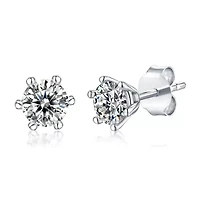 Sterling Silver with 1ctw Lab Created Moissanite Round Solitaire Stud Earrings
