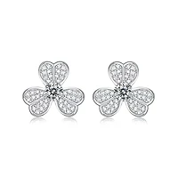 Sterling Silver White Gold Plated with 0.25ctw Lab Created Moissanite Blooming Flower Petal Stud Earrings